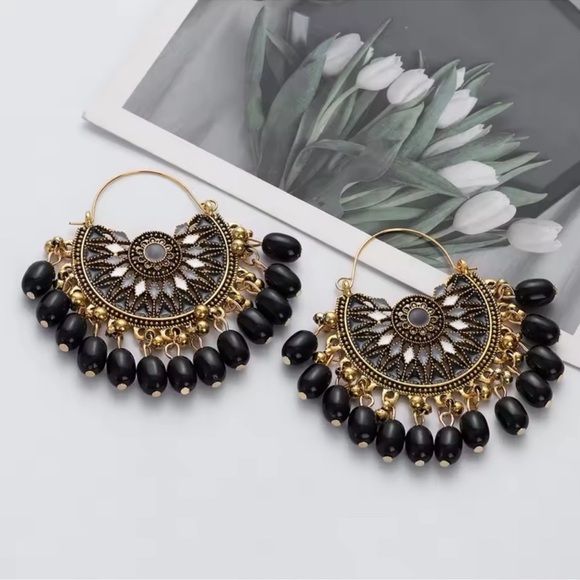 Ethnic Gypsy Black Gold Earrings - Picture 4 of 5